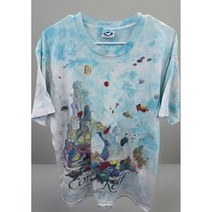 Vintage Liquid Blue Single Stitch Shirt Size XL Tye Dye Fish Coral Reef 1992 USA